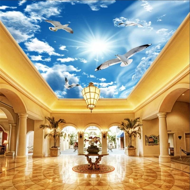 Custom Wallpaper 3D Blue Sky White Clouds Seagull Ceiling Peel and Stick Wall Mural Living Room Bedroom Decoration Wallpaper