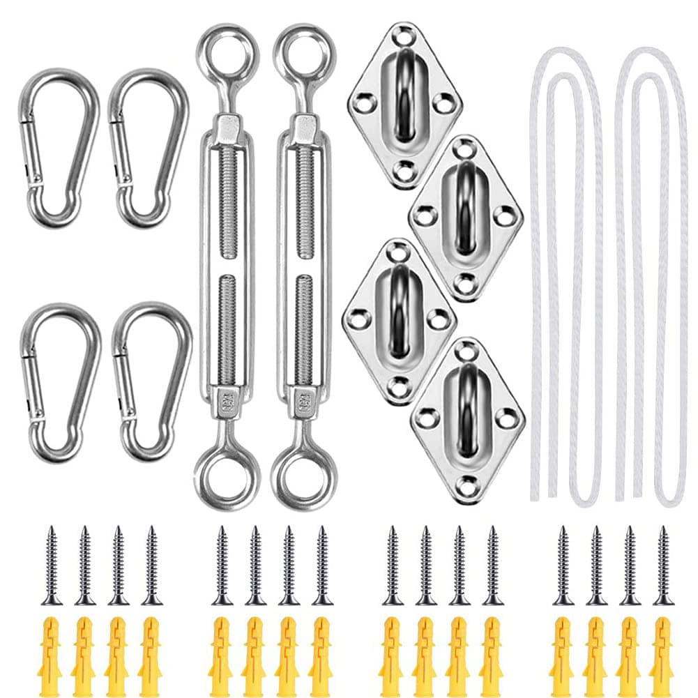 Weitars 44 Pcs Shade Sail Hardware Kit with Rope for Square/Rectangle/Triangle Sun Shade Sails, Anti-Rust Stainless Steel Mounting Accessories for Outdoor Patio Backyard Courtyard Garden(6''/44 Pcs)