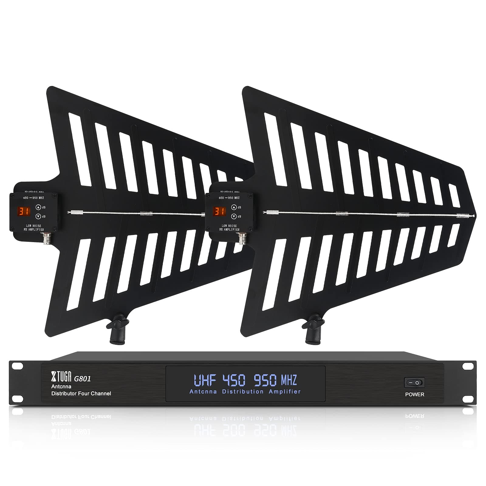 XTUGA GA816 Wireless Antenna Distribution System, 2600ft Long Range Signal Amplifier for Stage Performance, Outdoor Broadcasting & Large Venues, UHF Signal Combiner (400-950MHz)