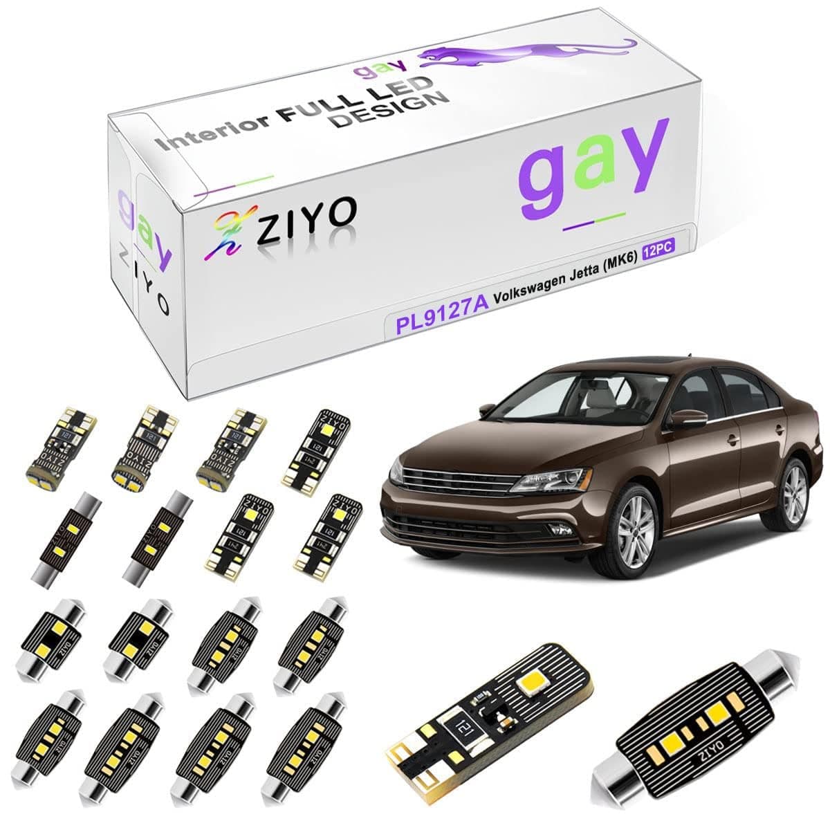 LED Interior Light Kit for Volkswagen Jetta MK6 2010-2017 Dome Light Bulbs Replacement Package, 6000K Xenon White LED Lights Accessories Upgrade Error Free (12 Bulbs)