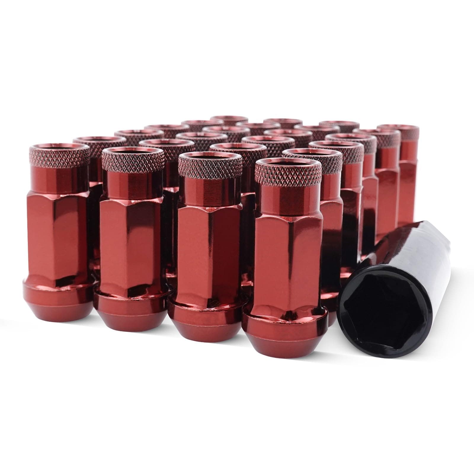 EZAccessory 14x1.5 Extended Tuner Lug Nuts 24 Pcs+Key Red Racing Open End for Chevy Blazer Full Size Silverado 1999+