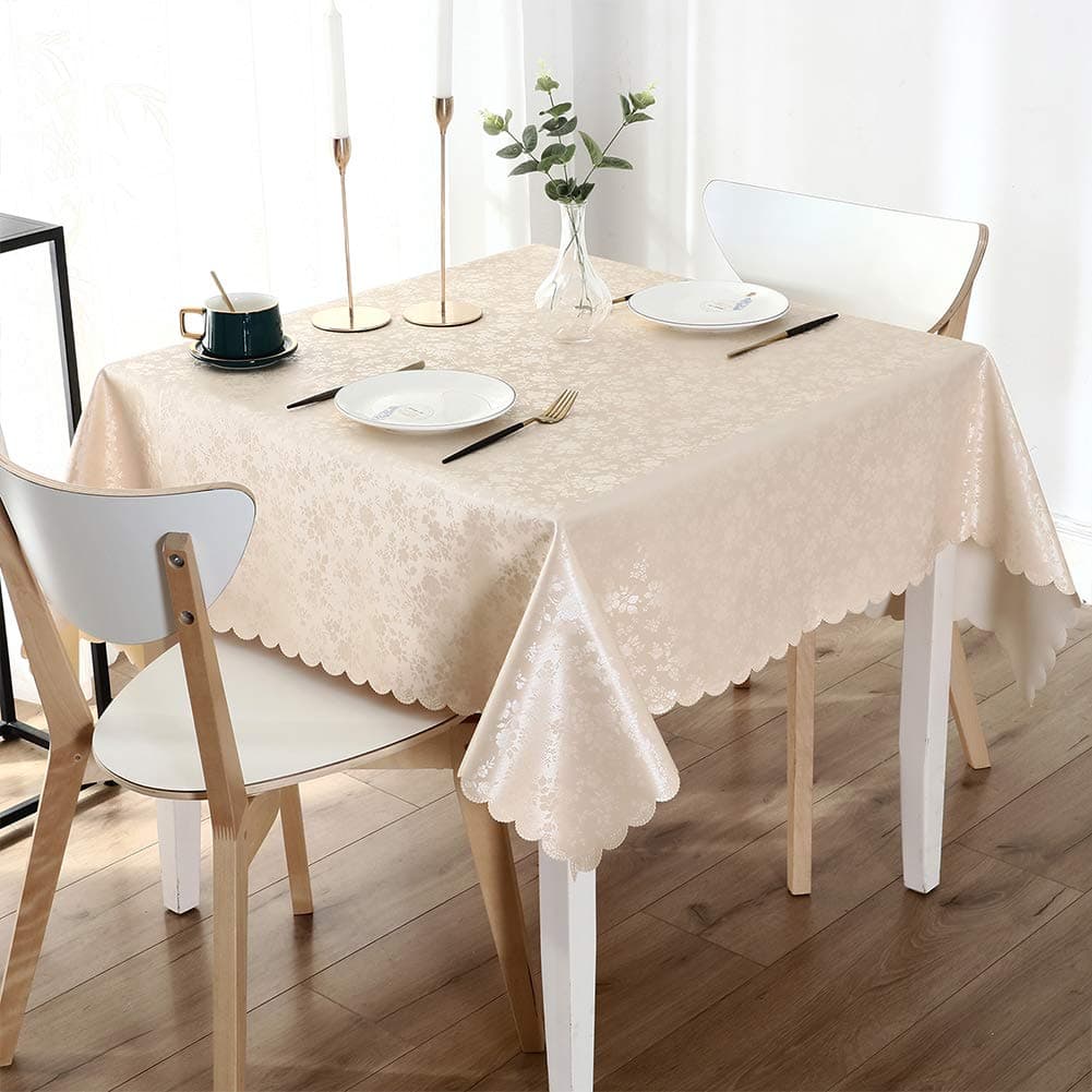 Square Table Cloth, Waterproof Heavy Duty Vinyl Tablecloths, Wipeable Washable Table Cover for Kitchen and Dining Room (Beige, 54" X 54")