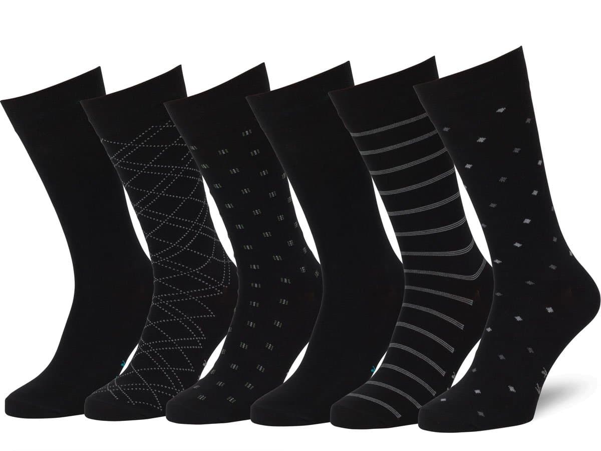 Easton Marlowe Men's Classic Subtle Pattern Dress Socks - 6pk #4-3, Black - 39-42 EU shoe size