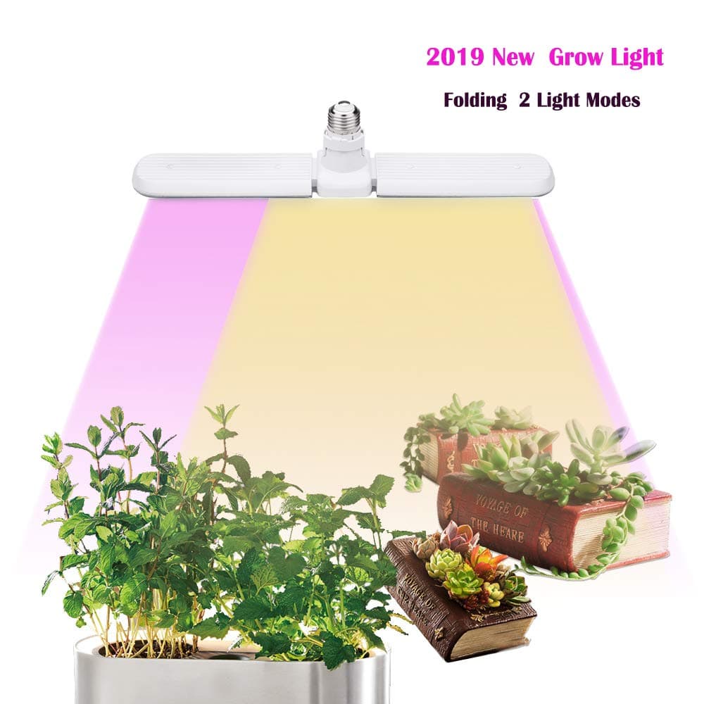 LED Grow Light Bulb for Indoor Plants, 75W E27 2 Modes Sunlike Full Spectrum & Red/Blue Spectrum Plant Growing Lamp, Deformable Two-Leaf Lamp Body, Professional for Plants Seedling Growing