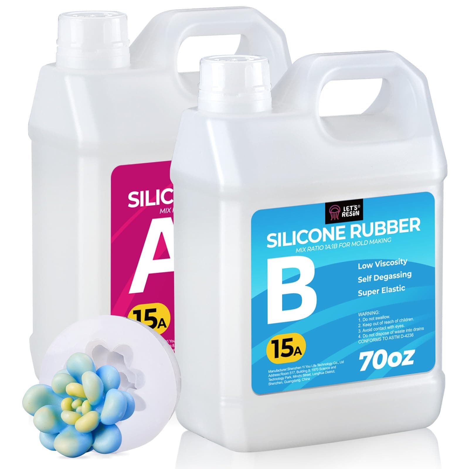 LET'S RESIN Silicone Mold Making Kit Liquid Silicone Rubber 140oz/1 Gallon Translucent Clear Mold Making Silicone-Mixing Ratio 1:1-Molding Silicone for Resin Molds,Silicone Molds Maker DIY Making