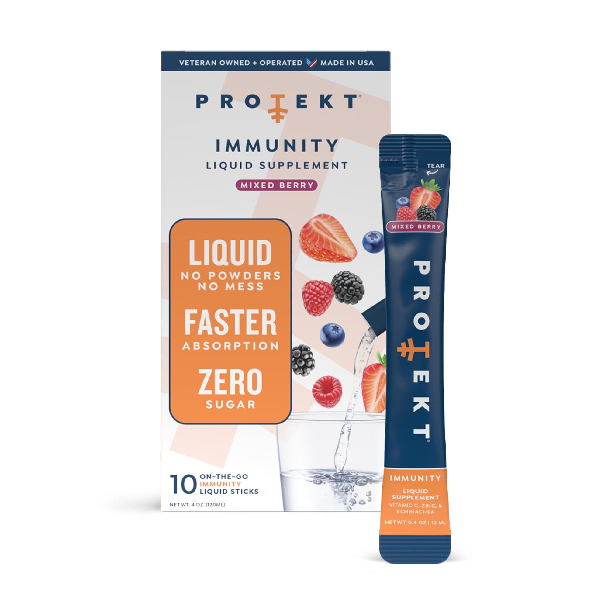 - PROTEKT Liquid Immune Support Supplement - Liquid Drink Mix, Immunity Supplement, Immune Boosters for Adults, Sugar-Free with Vitamin C and Zinc Immunity Support - Mixed Berry 10ct