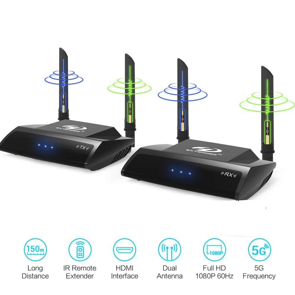Wireless HDMI Extender with Loop-out IR Pass-back Support 1080P@60Hz Full HD Can Transmit Up to 150m (Line of Sight), Wifi HD AV Transmitter and Receiver for Projector Church Monitor Home Use