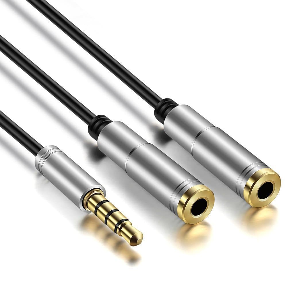 UNMCORE Gold Plated TRRS 4 Pole 3.5MM Stereo Jack Y Splitter 1 Male to 2 Female Audio Headphone Extension Cable for Speaker Laptop Computer PC All Mobile Phone - Silver