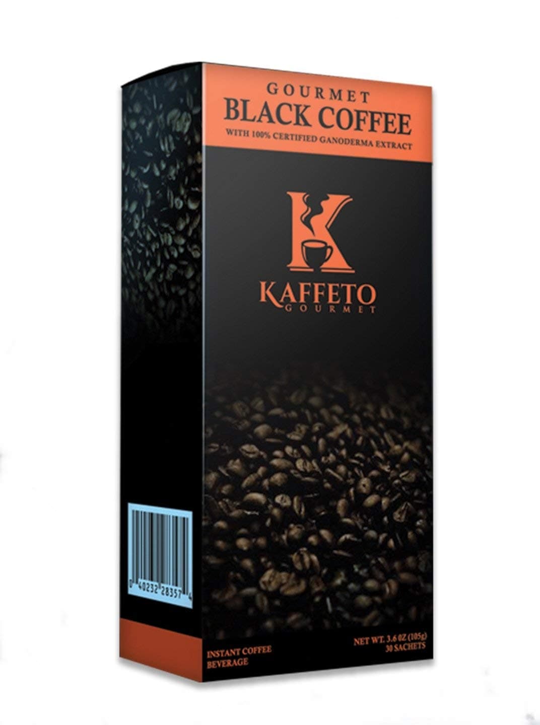 KAFFETO GOURMET Ganoderma Coffee – Instant Coffee Black Organic 30 Sachets with Healthy Lucidum Coffee, Premium Packets, 8 Ounce