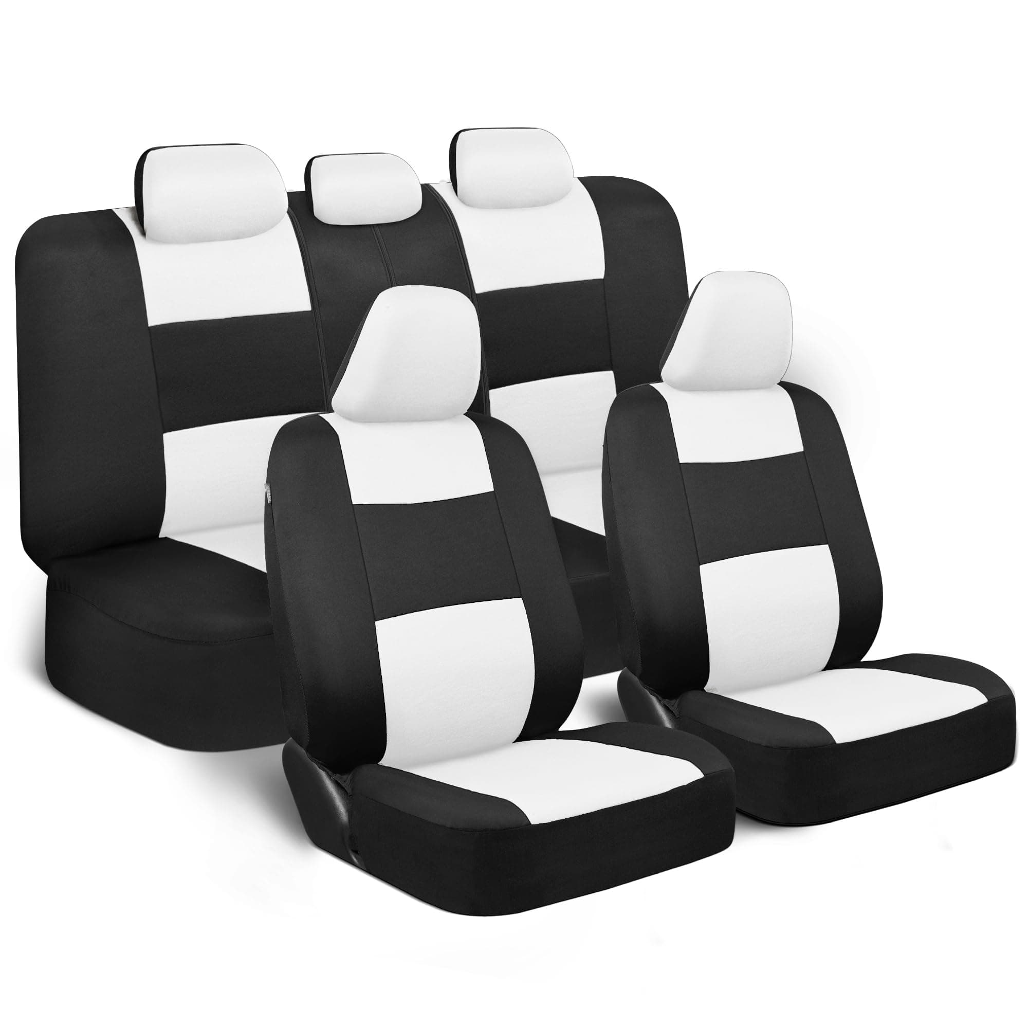 BDK PolyPro Car Seat Covers Full Set in White/Black – Front and Rear Split Bench Seat Protectors, Easy to Install, Interior Covers for Auto Truck Van SUV