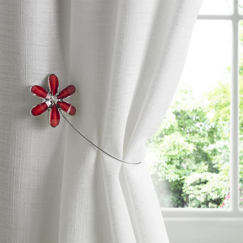 Magnetic Flower Wire Curtain Tie Backs - Pair (Red)