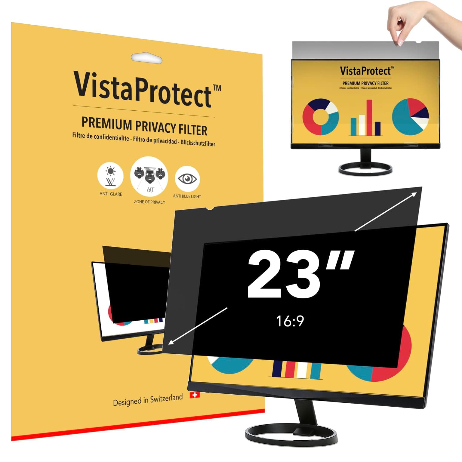 VistaProtect - Premium Privacy Filter & Anti Blue Light Screen Protector for Computer Monitors (23" inches)