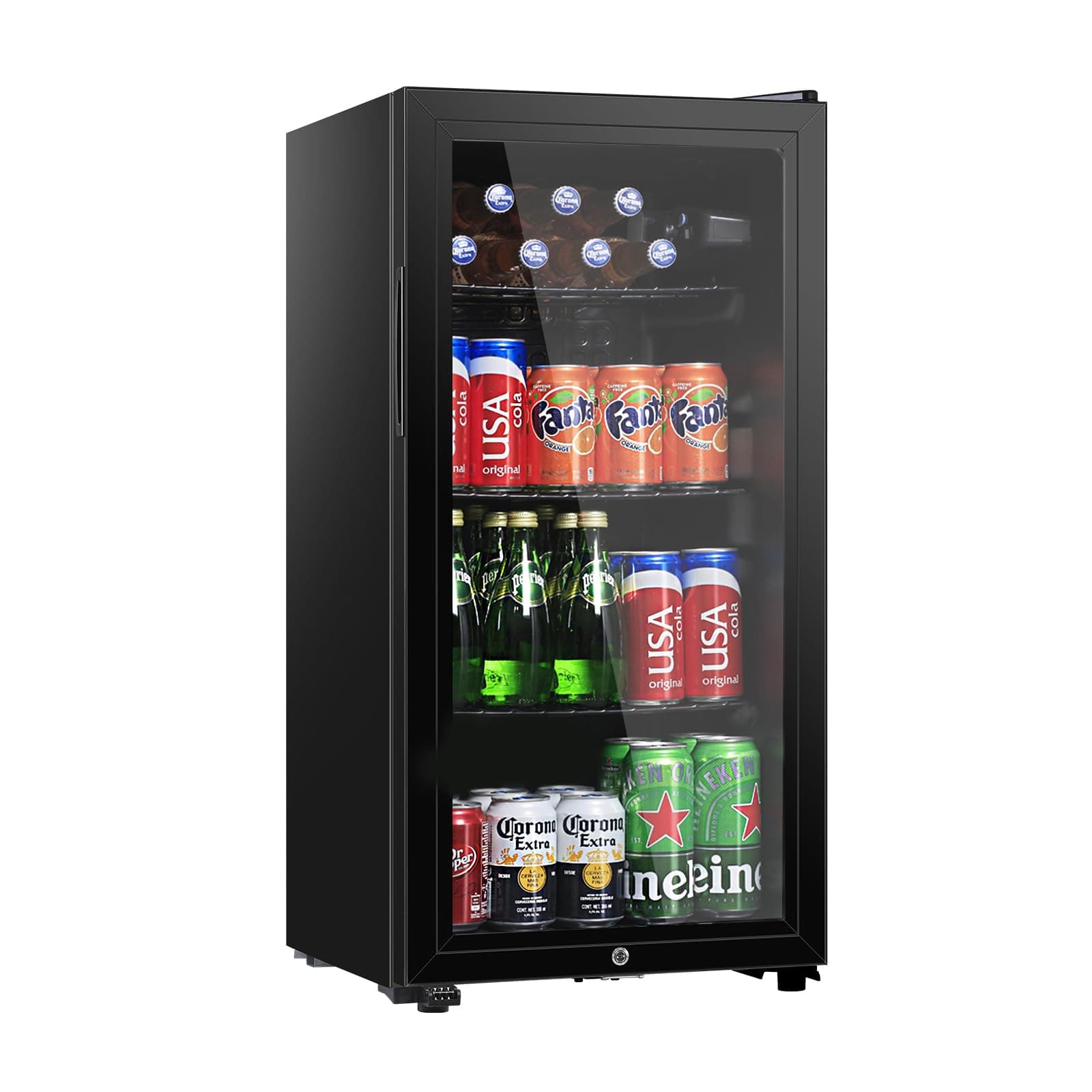 Beverage Refrigerator, 3.2 Cu. Ft, Mini Fridge with Glass Door for Soda Beer, Freestanding Beverage Cooler for Office, Bar, Adjustable Shelving&Adjustable Foot