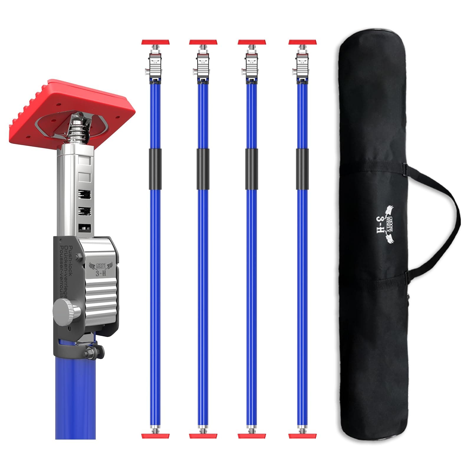 3-H 4PK Truck Cargo Bar,Adjustable Support Pole All Metal,Cabinet Jack,Truck Bed Divider with Self-Locking Spring Ratchet - Load Lock Bar for Vans, SUVs & Trucks,43-80 inches (Blue)