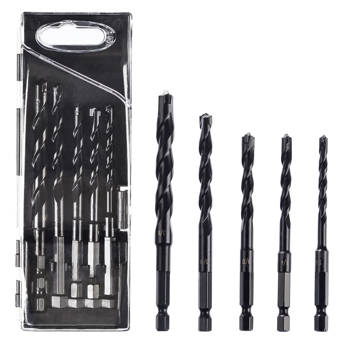 FYARES 5PCS Professional Class Multi-Purpose Masonry Drill Bit Set W-Crown Tip Cement Drill, Hexagonal Handle Carbide Tip Drill