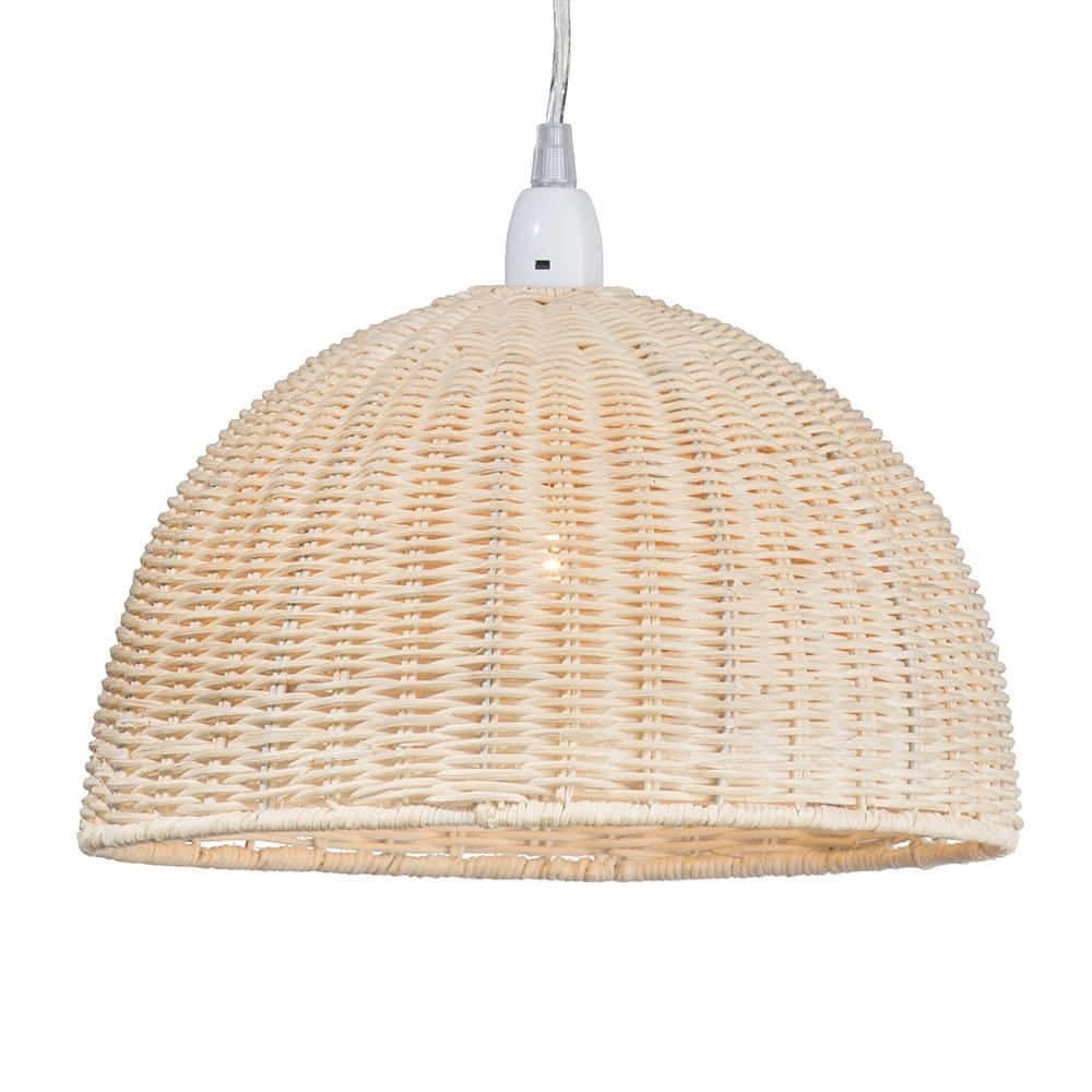 LITECRAFT Wicker Dome Easy Fit Ceiling Light Shade - Light Wood