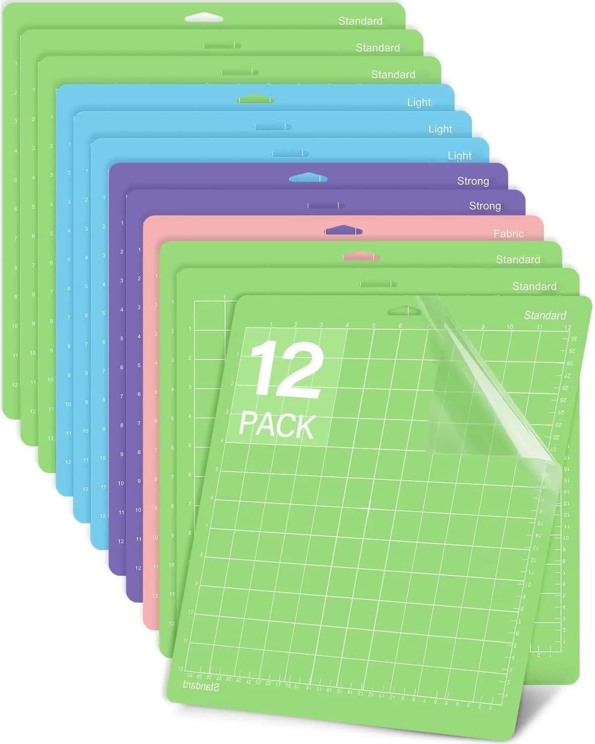 Cutting Mat 12 Pack 12x12, Compatible With Cricut Machine & Silhouette Variety Grip Sticky Pad Replacement Accessories for Cricket Card Supplies Standard Light Strong Frabic