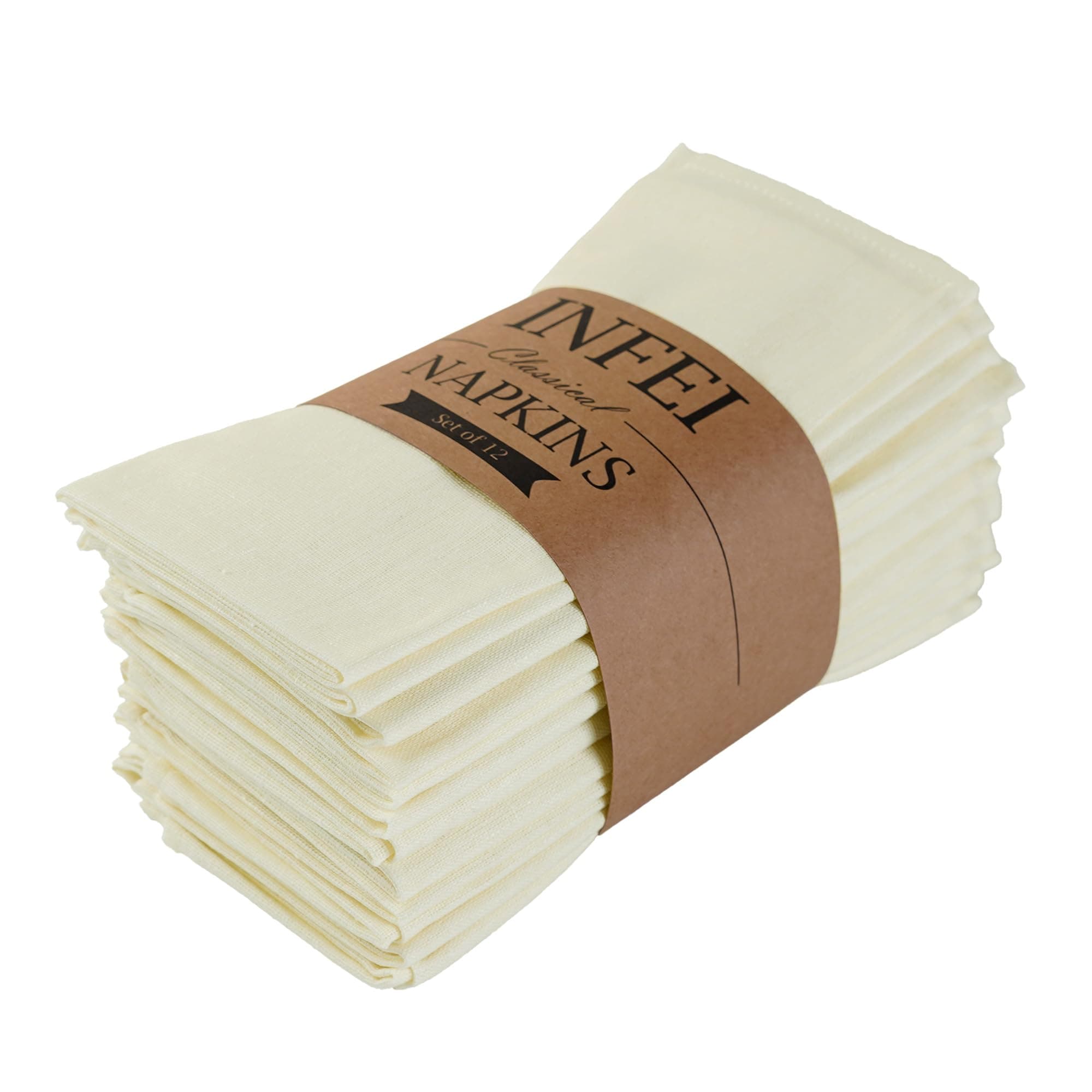 Solid Color Blended Thin Dinner Cloth Napkins - Set of 12 (40 x 40 cm) - for Events & Home Use (Cream)