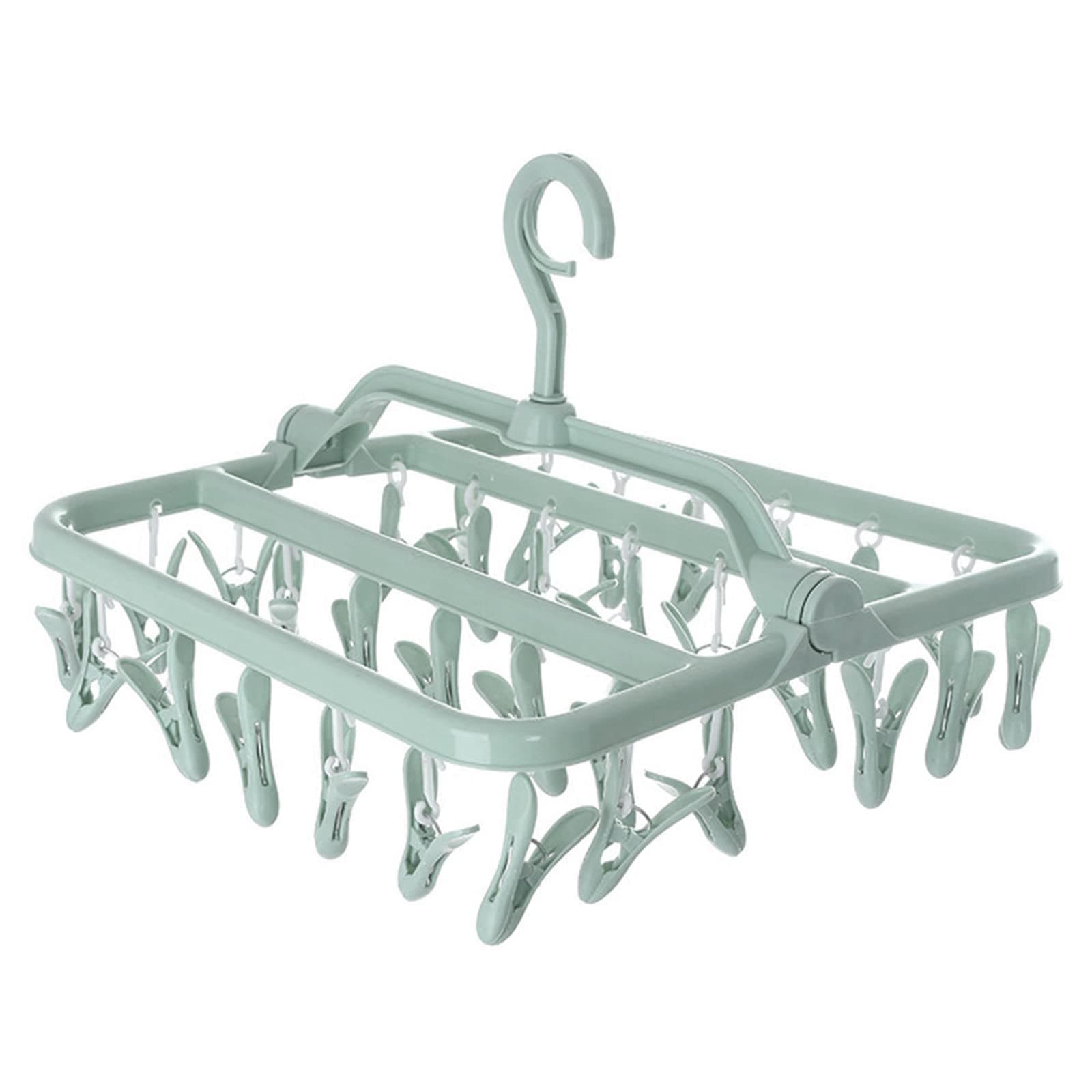 32 Pcs Foldable Laundry Hanger Clip Drying Rack Sock Dryer,Plastic Portable Bathroom Folding Telescopic Clothes Hangers Socks Underwear Drying Racks