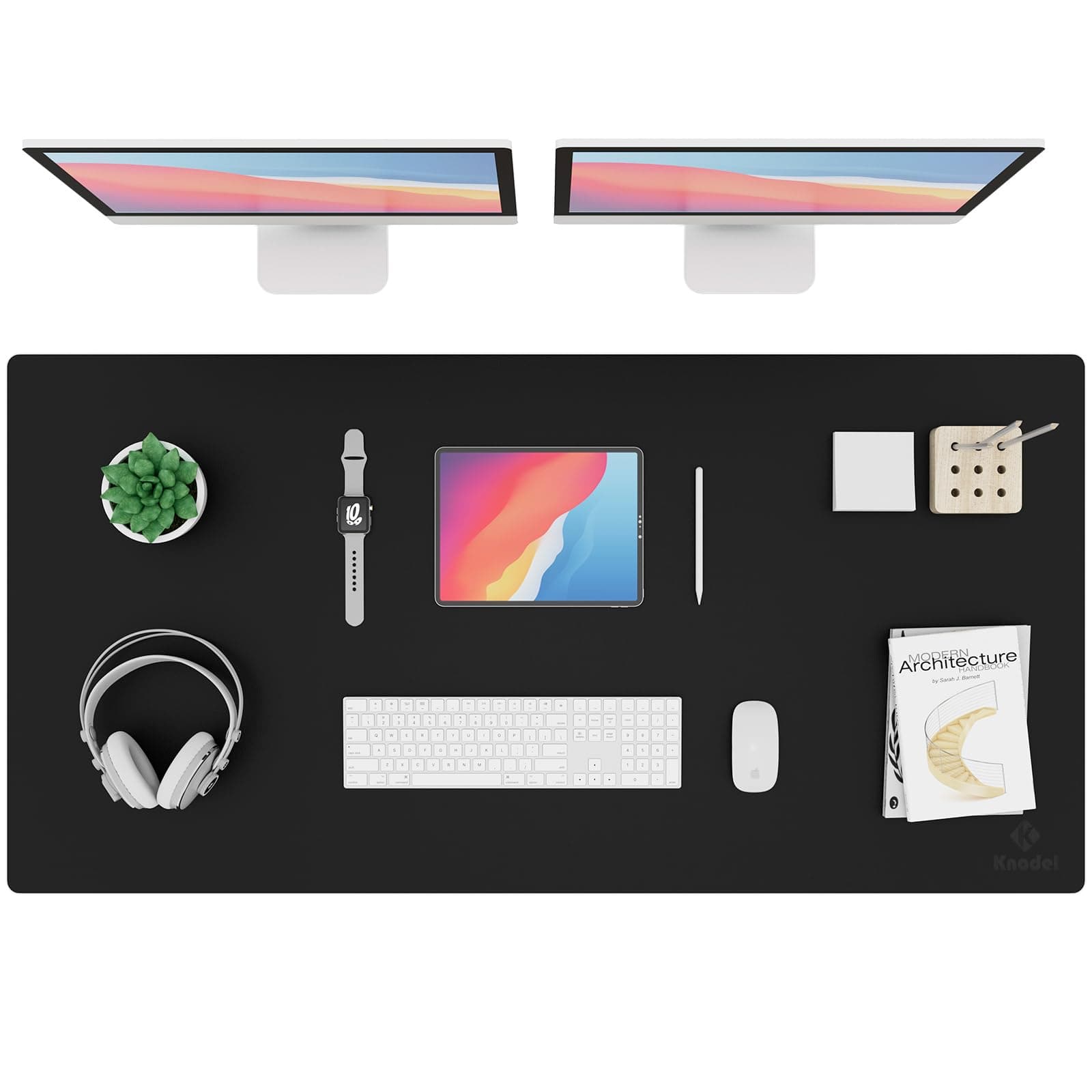 K KNODEL Large Office Leather Desk Mat, Mouse and Keyboard Pad, Computer and Laptop Mat, Desktop Protector and Cover, Writing Pad and Blotter (60x120cm, Black)