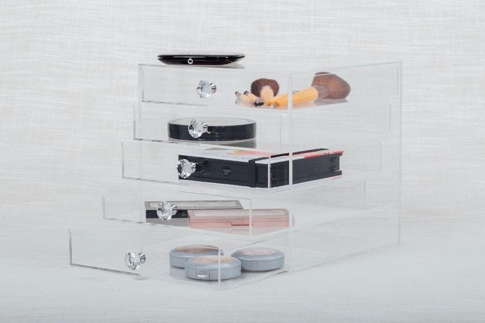 MyAcrylics Acrylic Makeup Organizer 5 Drawer with Crystal Knobs Ellen