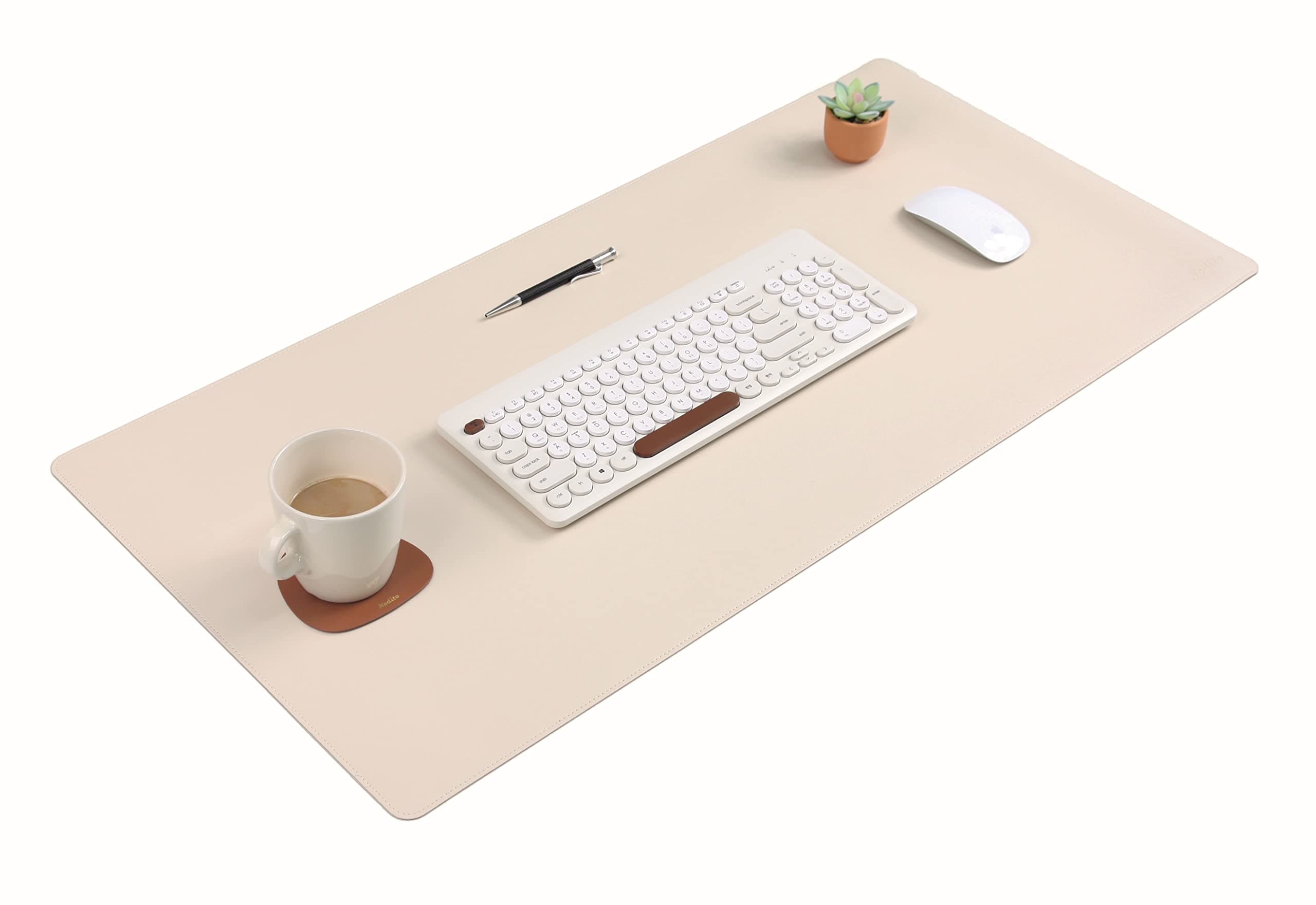 Dual-Sided Leather Desk Pad,Blotter for Laptop Computer,Mouse Pad,Writing,Drawing,Arts and Craft Mat (17"x35", Beige/Brown)