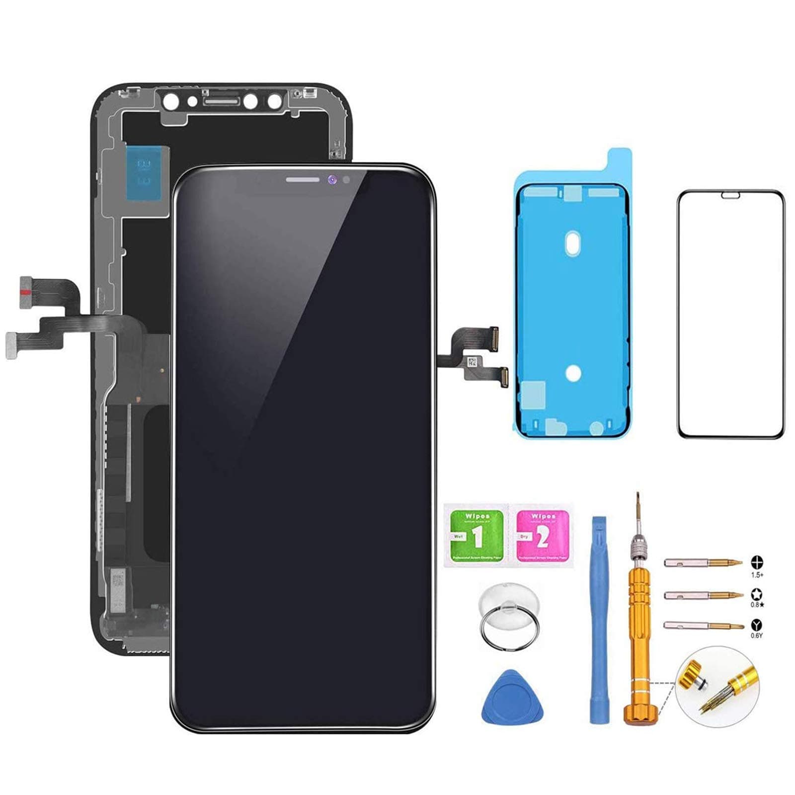 for iPhone X Screen Replacement OLED Display Touch Screen Digitizer Including Repair Kits, Protector Glass, Waterproof Adhesive, Compatible for iPhone X Screen(X Black)