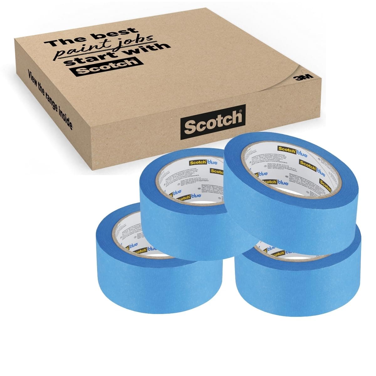 ScotchBlue Multi-Surface Premium Masking Tape, 48 mm x 41 m, 4 Rolls/Case - Scotch Adhesive Blue Painters Tape, For Painting and Decorating, Indoor & Outdoor, Sticks Well, 70% PEFC