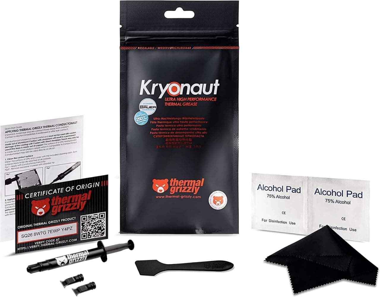Thermal Grizzly Kryonaut CPU Thermal Paste - High Performance PC Thermal Paste Kit for Cooling All Processors, Graphics Cards and Heat Sinks in Computers and Consoles - Thermal Grease 1g
