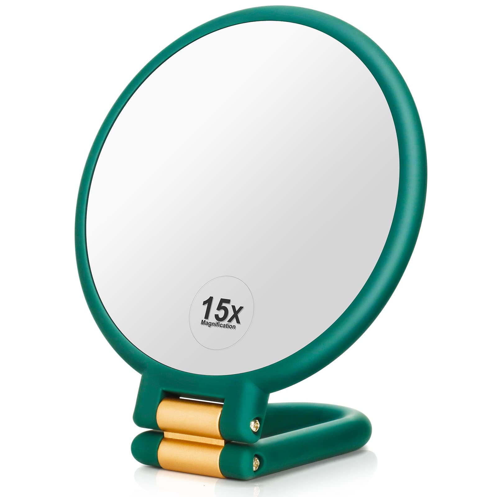 Handheld Mirror, 1x 15x Magnifying Makeup Mirror with Handle Double Side Hand Held Mirror with 1x15x Magnification & Foldable Handle, Portable Travel Makeup Hand Mirror for Women (Army Green)