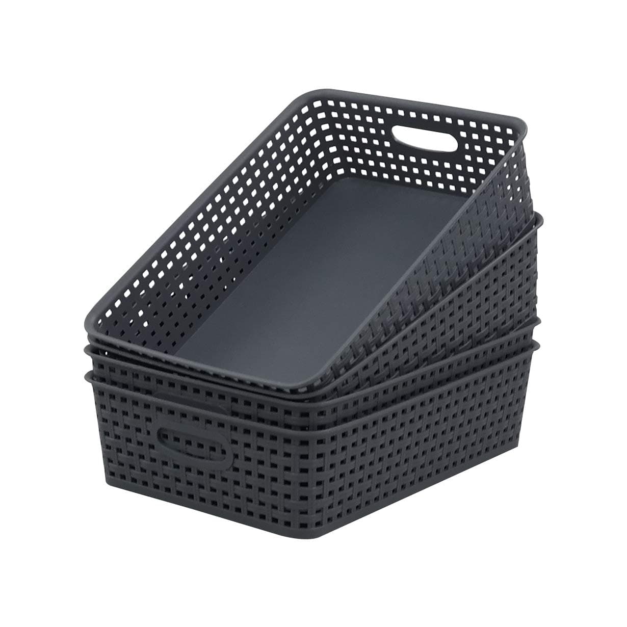 Idotry 4 Packs Plastic Paper Storage Basket, Gray