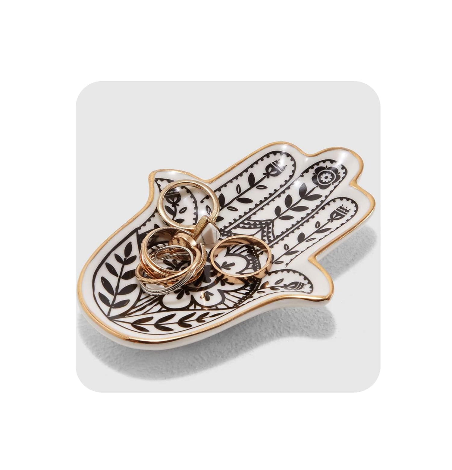 FUNYO Trinket Dish Hamsa Ring Dish Ceramic Trinket Plate Small Decorative Jewelry Tray
