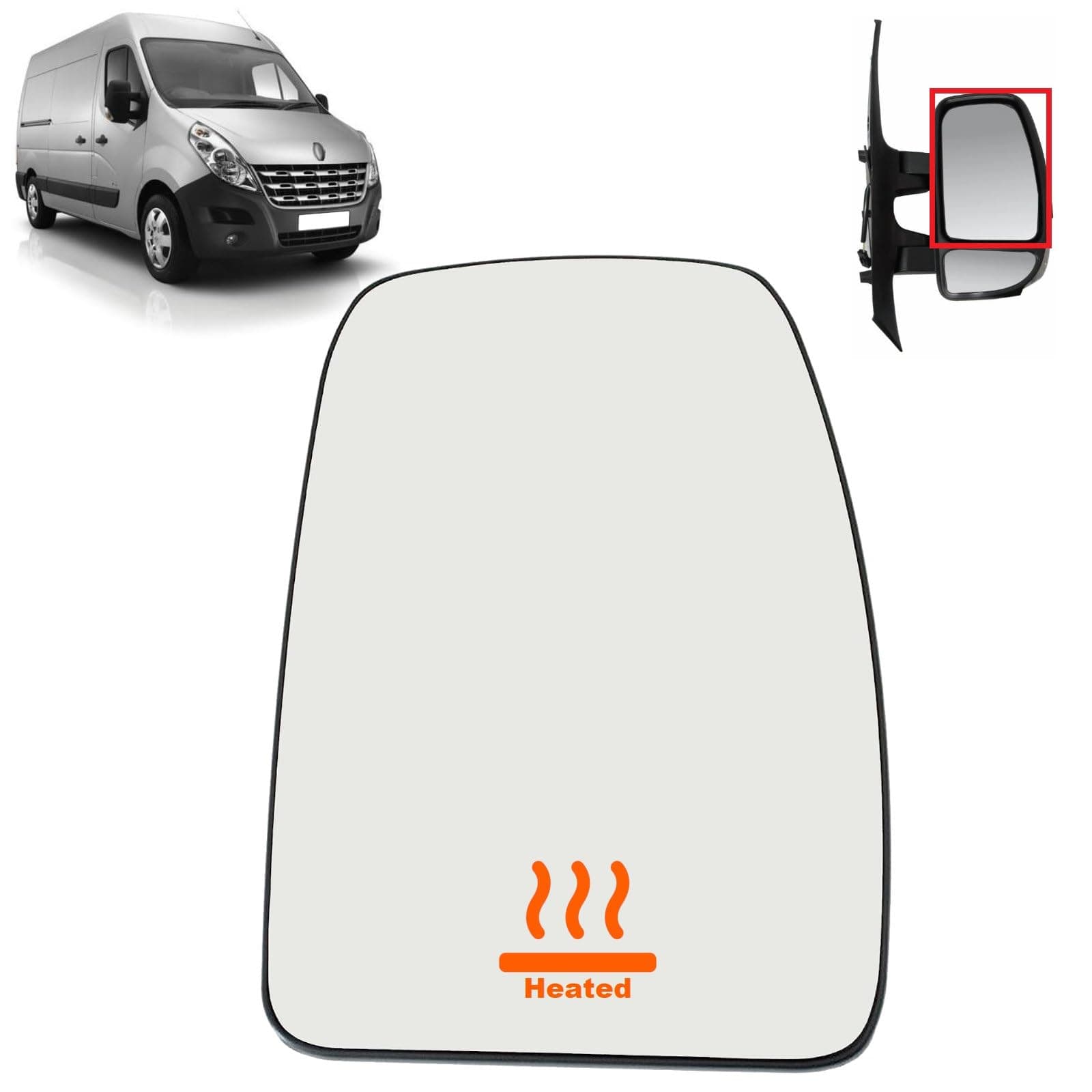 – Wing Mirror Upper Glass Right Heated For Renault Master Mk3 Vauxhall Opel Movano Nissan NV400 4419417 93197495 963655132R, Wing Mirror Glass + Back Plate