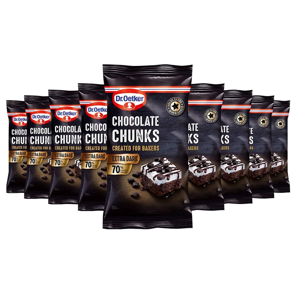 Extra Dark Chocolate Chunks, 100g each, Pack of 9 - large cooking chocolate chip sprinkles for cakes, cupcakes, decorations, sprinkles on birthday cakes