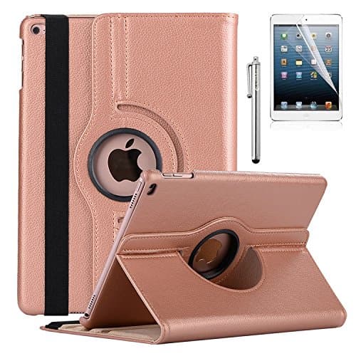 New iPad 9.7-inch 2018 2017 / iPad Air Case - AiSMei Rotating Stand Case Cover with Auto Wake Sleep for Apple iPad 9.7" (6th Gen, 5th Gen) / iPad Air 2013 Model, Bonus Stylus + Film - Rose Gold