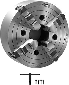 VEVOR 4-Jaw Lathe Chuck, 10 in (250 mm), Lathe Chuck, 0.6-9.84 in (15-250 mm) Clamping Range with T-key Fixing Screws Reversible Jaws, HT300 Cast Iron Material, Internal External for Wood Metal Lathe