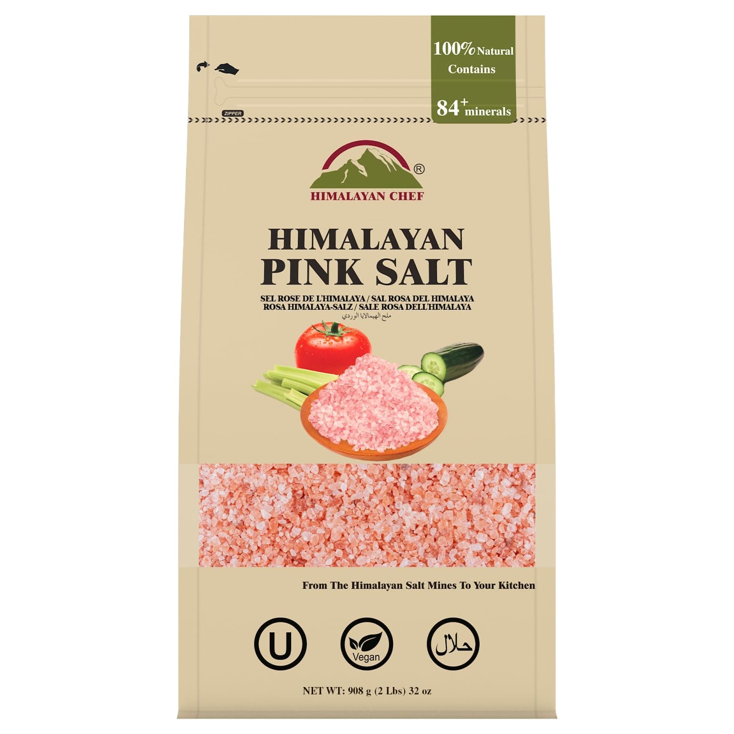 Himalayan Chef Pink Himalayan Salt, Coarse Grain, Refill Grinders - 2 lbs (2 Pound Bag)