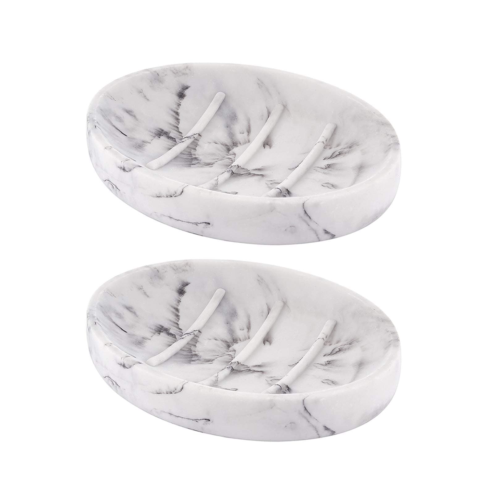 2 Pack Soap Dish Marble Look, Bar Soap Holder Soap Case Soap Tray Oval Resin Soap Dish for Shower Bathroom Kitchen Sink Bathtub- White Marble Look
