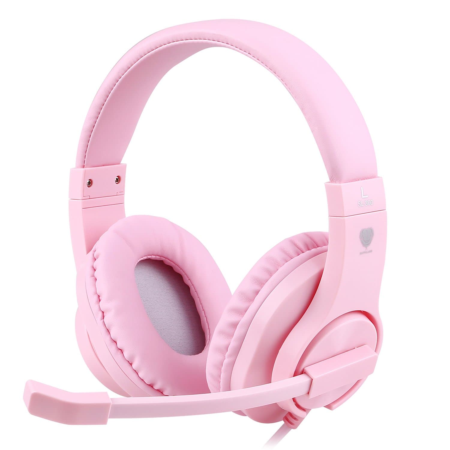 Gaming Headset Kids with Microphone, 3.5mm Wired Comfortable Bass Stereo Volume Control for PS4/Xbox One/Xbox One S/Xbox One X/Nintendo Switch/PS4 Slim/ S4 Pro/PC/Computer/Phones (Pink)
