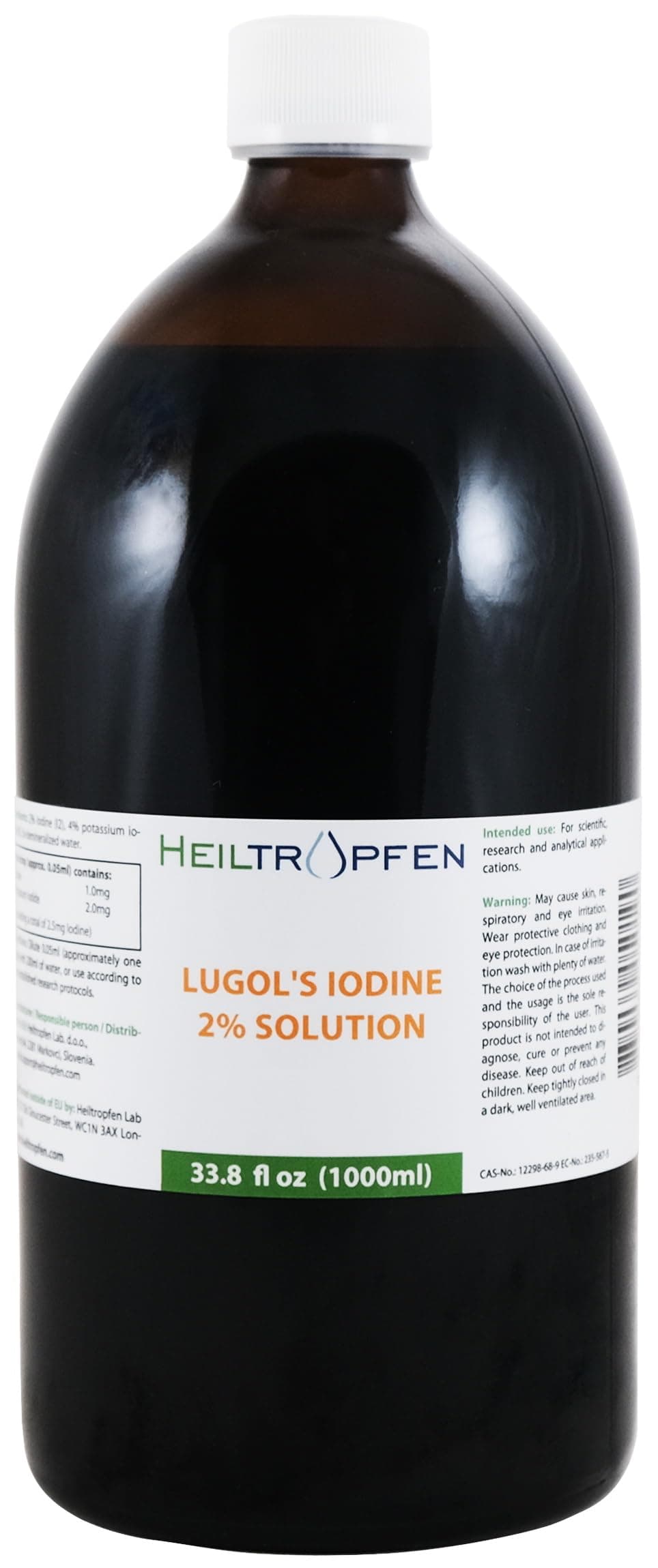 Lugol's Solution 33.8 Oz - 1000 ml | 6% Strenght Liquid Formulation | Made with 2 Percent Iodine and 4% Potassium Iodide Liquid | Drops | Heiltropfen®