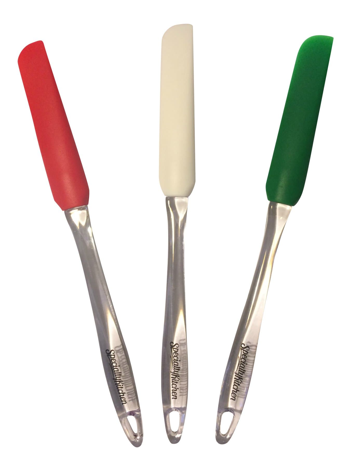 Skinny Jar Scraper Silicone Spatula Set for Spreading-Icing-Baking, Christmas and Holiday Colors - Set of 3 - Red, Green, White