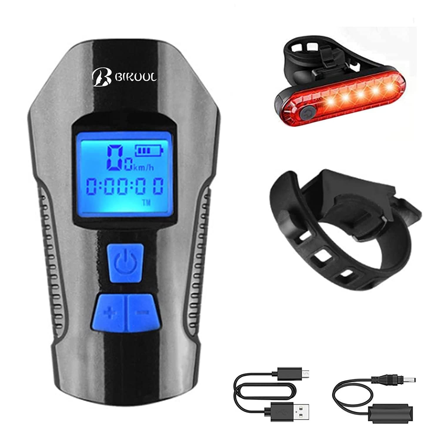 Bicycle Light Set with Horn and Speedometer, USB Rechargeable LED Bike Front Light & Tail Light,IPX5 Waterproof,4 Lighting Modes Super Bright,Fits All Mountain & Road Bike