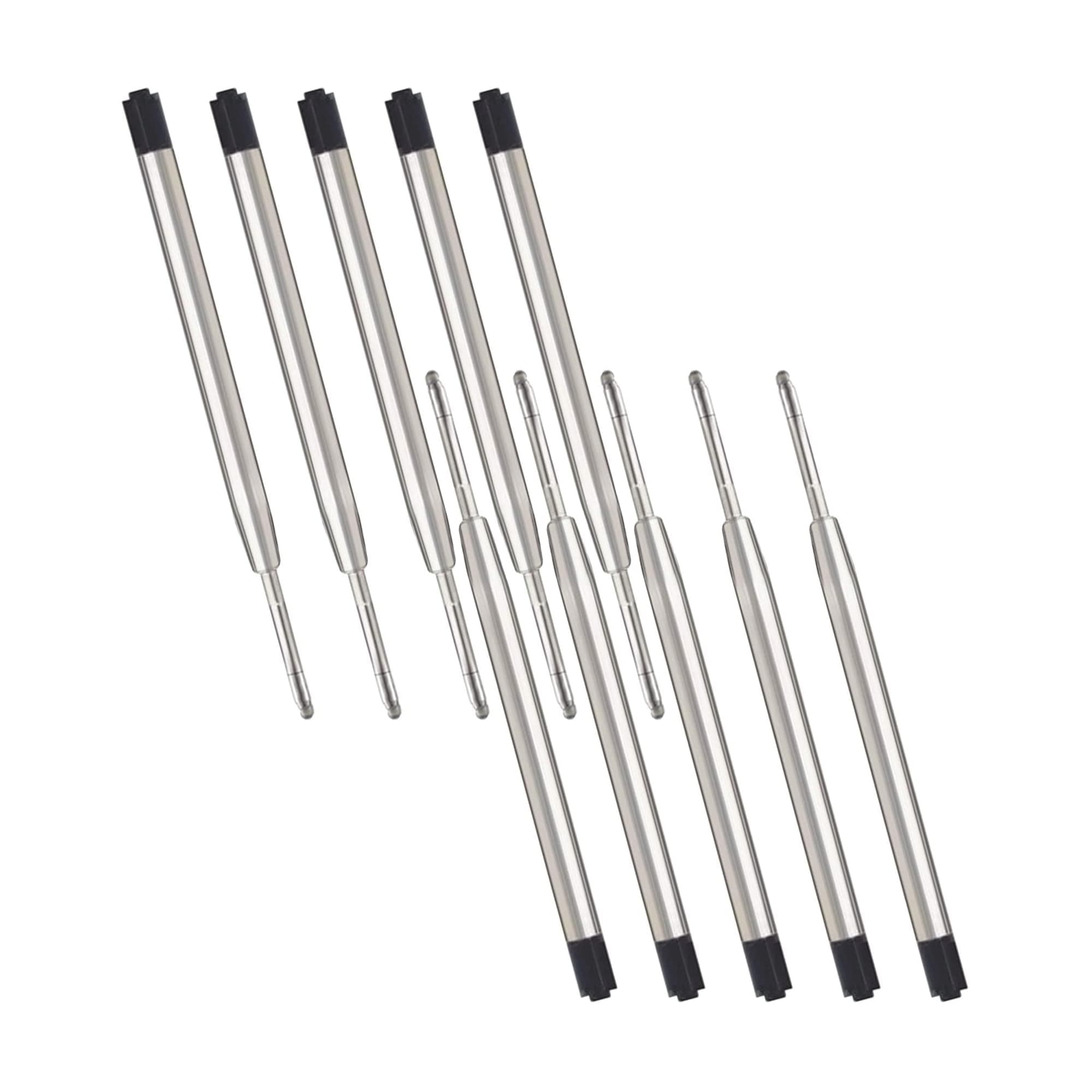 CiciIng 10-Pack Black Ink Metal Ballpoint Pen Refills, Medium Point, for Parker and Compatible Pens