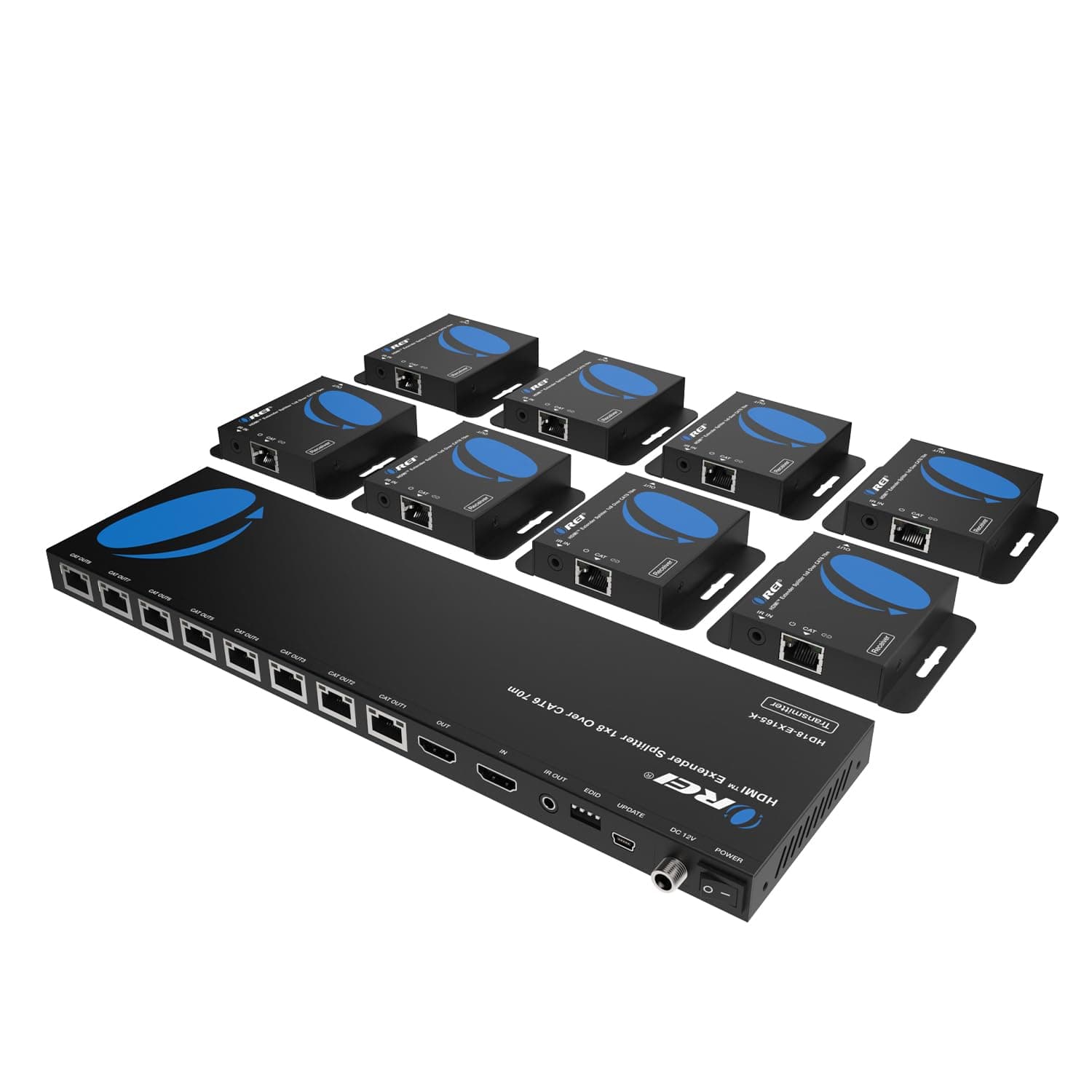 4K 1x8 HDMI extender splitter multiple over CAT 6/7 cable with EDID management - 4K@30Hz upto 165ft and 1080p@60Hz upto 230ft- Loop Out