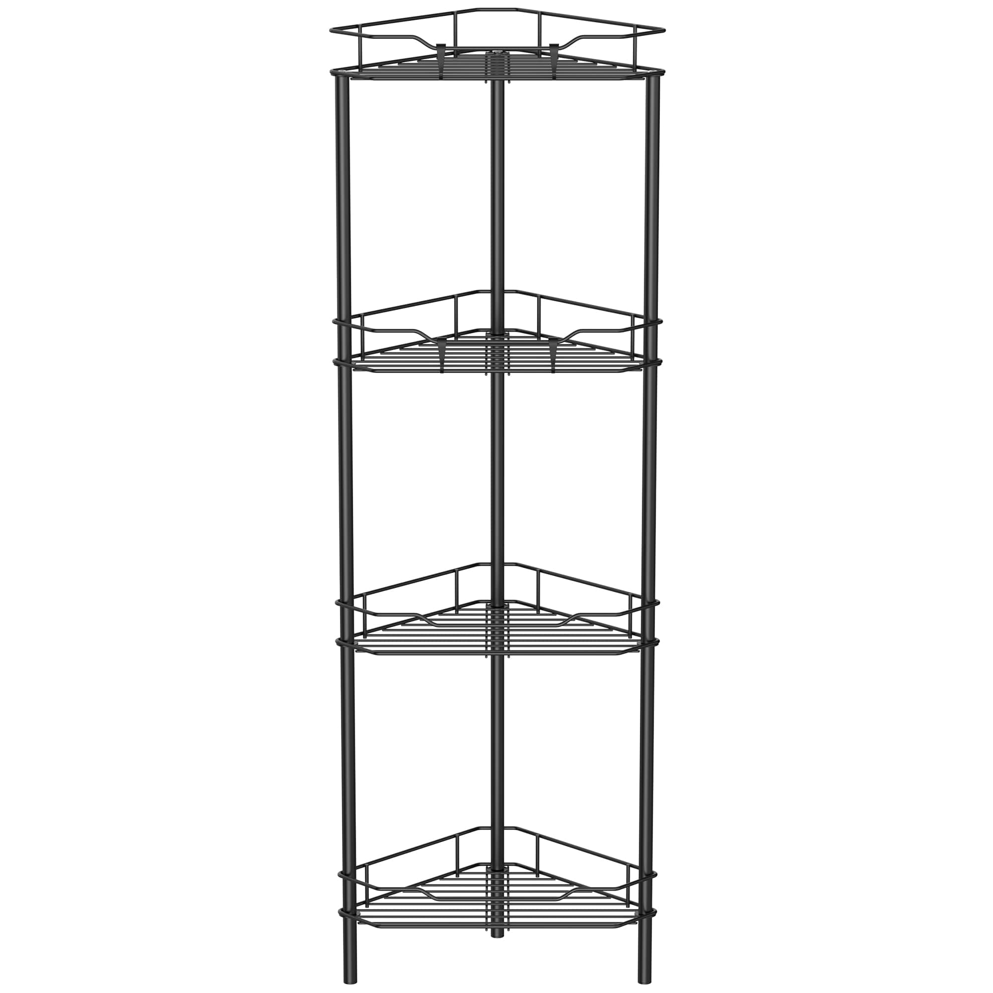 4 Tier Floor Standing Corner Shower Caddy Organizer Shelf with Hooks, Bathroom Shelves Stand Rack, Black