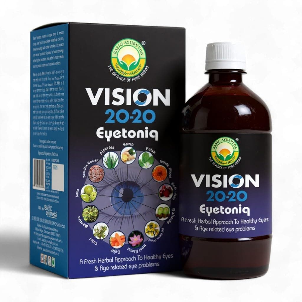 BASIC AYURVEDA Vision 20-20 Eyetoniq 450 ml- Herbal Eye Tonic | Ayurvedic Drink for Eye Health | A Powerful Blend of Natural Ingredients & Advance Formula
