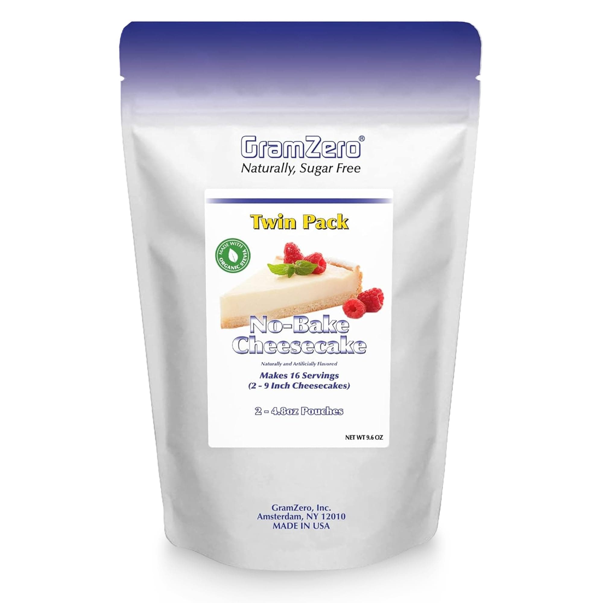 GramZero No-Bake Cheesecake Mix, Makes 2 Cheesecakes, Low Calorie, Stevia Sweetened