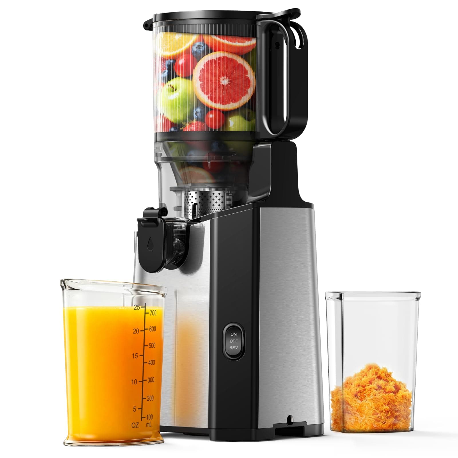 Cold Press Juicer Machines, EUHOMY 5.7" Wide Feed Chute Juicer Machines with 400W, Slow Masticating Juicer for Whole Fruits & Vegetables, High Juice Yield, Easy to clean, Black Stainless Steel