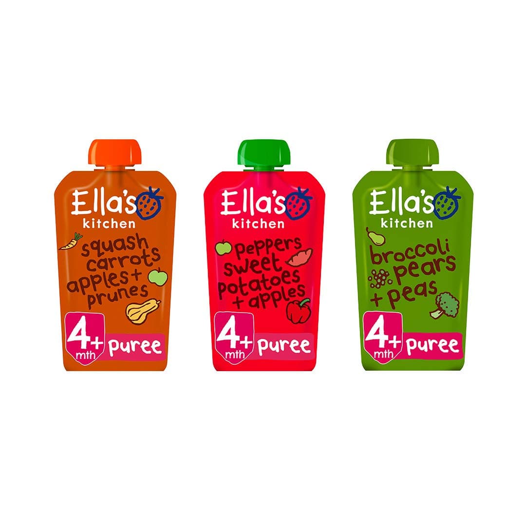 Ella's Kitchen Organic Fruit + Veggie Blends Variety Pack (Pack of 21 Pouches), Weaning Stage 1, 4+ Months Baby Food, 120g Pouch