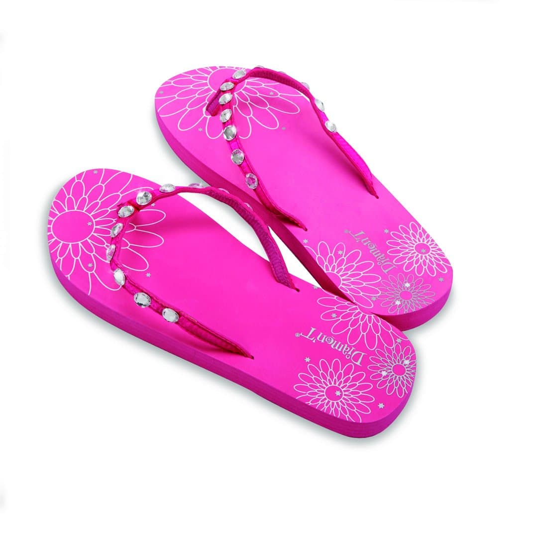 Diamon't Just Married Diamante Flower Pattern Womens Flip Flops Medium 5-6 - Pink